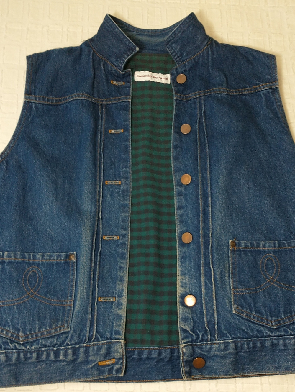 Vintage Cambridge Dry Goods Blue Denim Vest, Size M, Western, Cowboy, Plaid